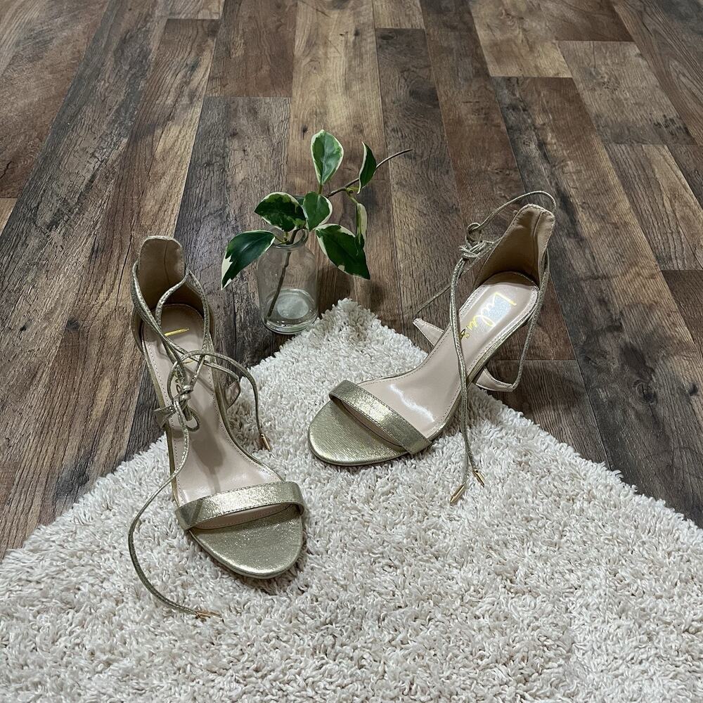 Lulu's Size 7 Champagne Metallic Lace-Up Peep Toe Stiletto Aimee Heels
